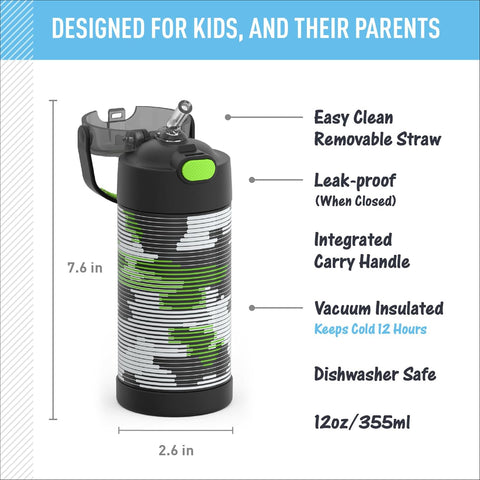 THERMOS FUNTAINER Water Bottle with Straw, 12oz, Inline Camo