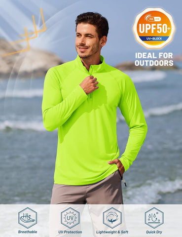 TACVASEN Men's Long Sleeve Athletic Shirts 1/4 Pullover Zip Sun Protection Rash Guard UPF 50+ Outdoor Running T-Shirts