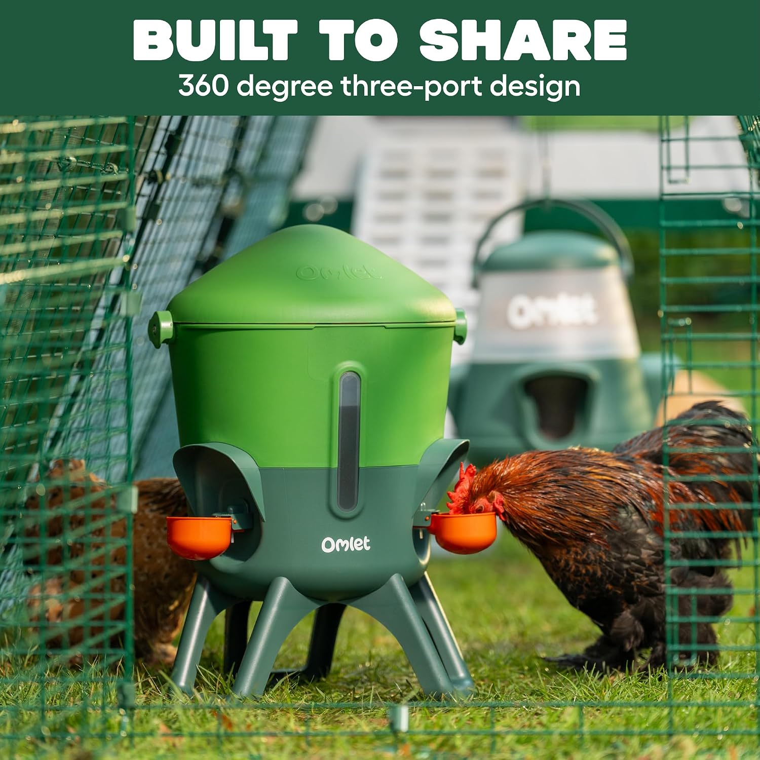 Omlet Insulated Chicken Waterer, 1.5 Gallon | Stay-Clean Automatic Water Dispenser for Chickens | BPA-Free | Anti-Roost Domed Lid | Includes 3 Cups & Nipples | Eglu Green