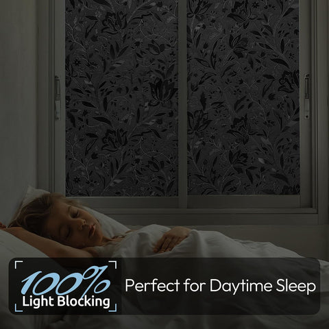 rabbitgoo Total Blackout Window Film, Black Privacy Cling, 17.5" x 157.4"