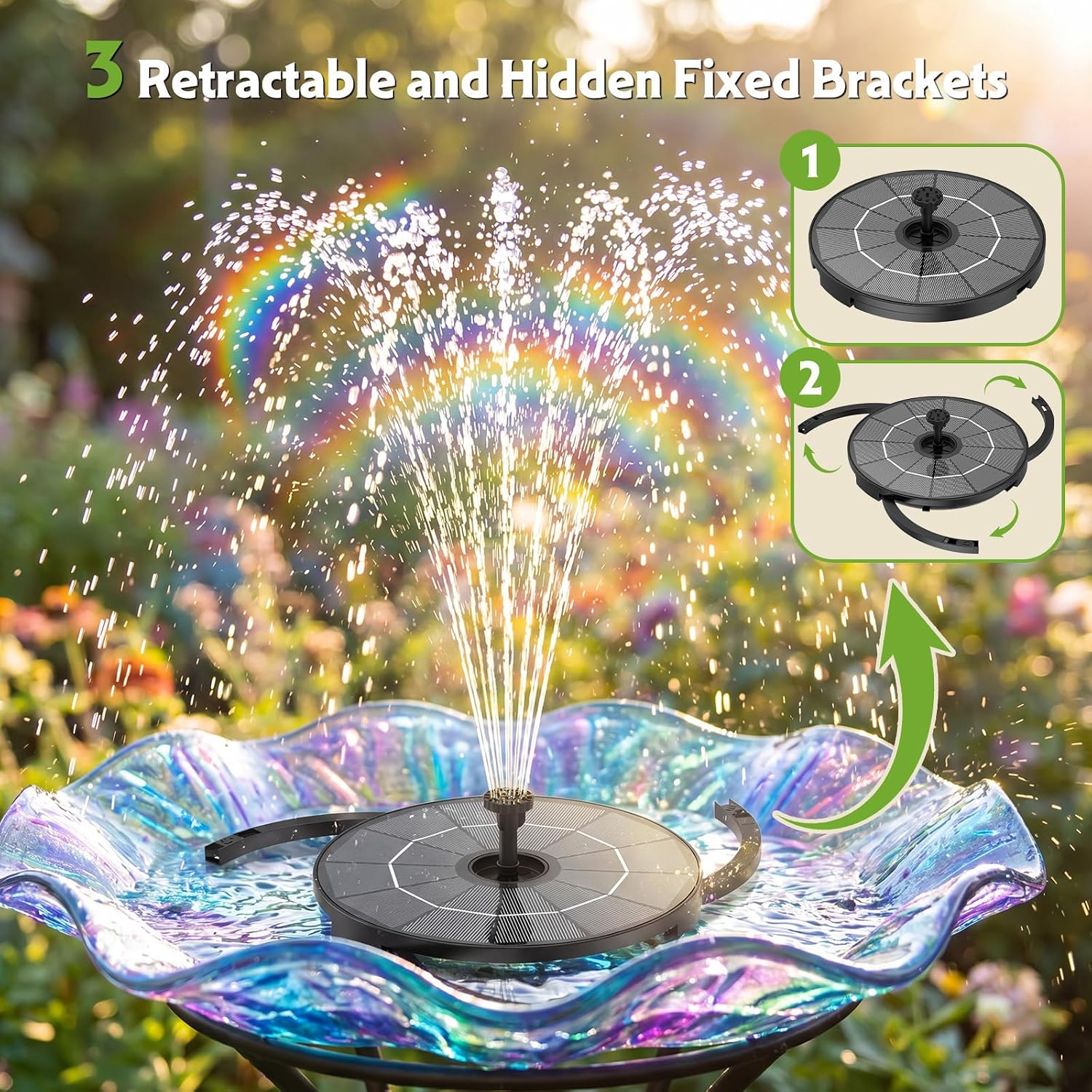AISITIN 2.8W Solar Fountain Pump with 6 Nozzles & Ground Stakes 3.9ft Cord
