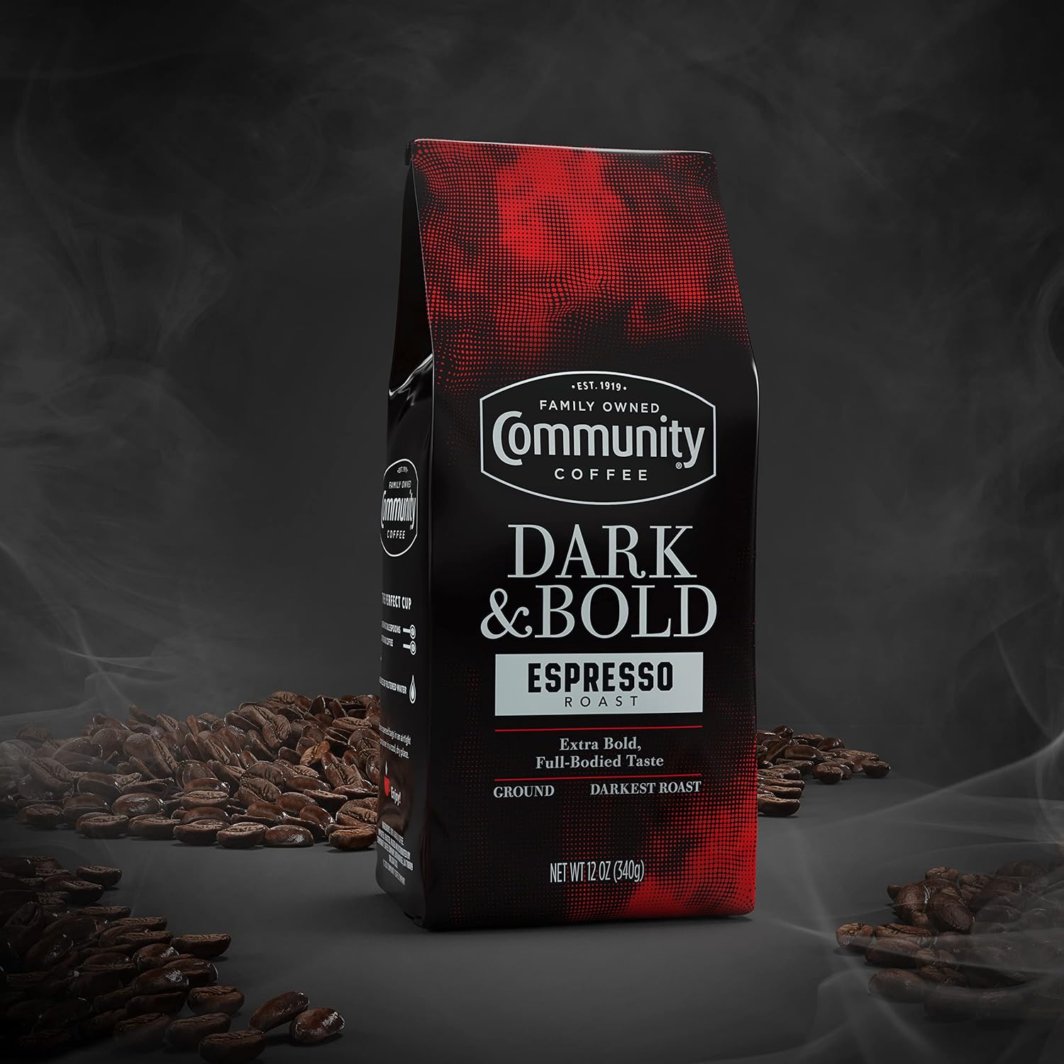 Community Coffee Dark & Bold Espresso Roast 72 Ounces, Extra Dark Roast Ground Coffee, 12 Ounce Bag (Pack of 6)