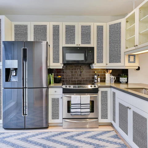 WADILE Grasscloth Peel and Stick Wallpaper 15.7in x 78.7in, Textured Contact Paper for Cabinets, Faux Linen Wall Paper Pull and Stick, Fabric Vinyl Wallpaper Self Adhesive Dark Gray