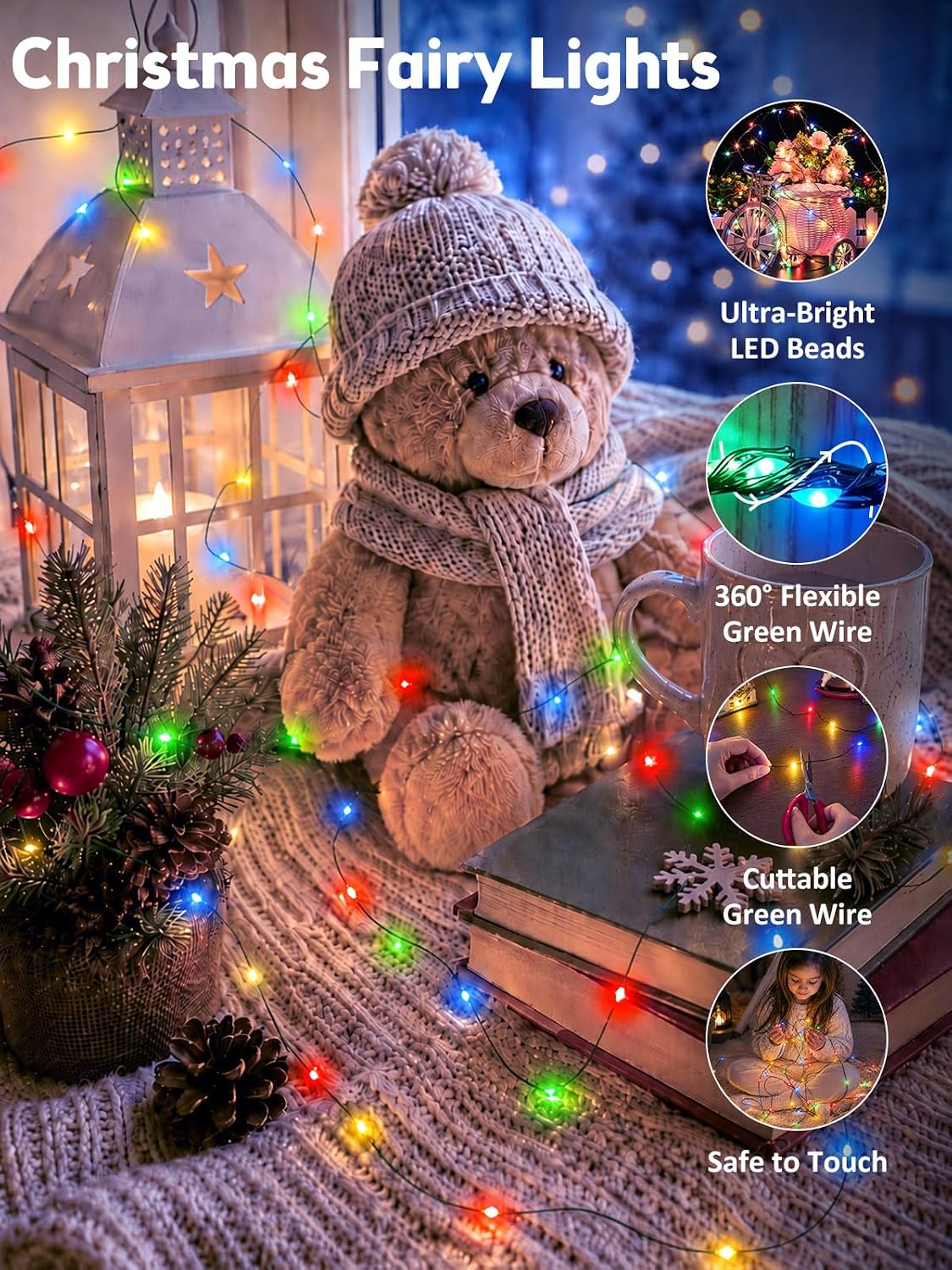 4 Pack 50 LED Battery Operated Fairy Christmas Lights, 16.4 FT Multicolor