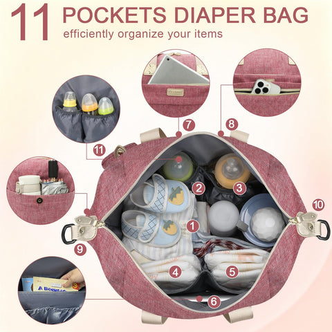 Pritent Diaper Bag Tote Waterproof Maternity Baby Bags with Pacifier Case