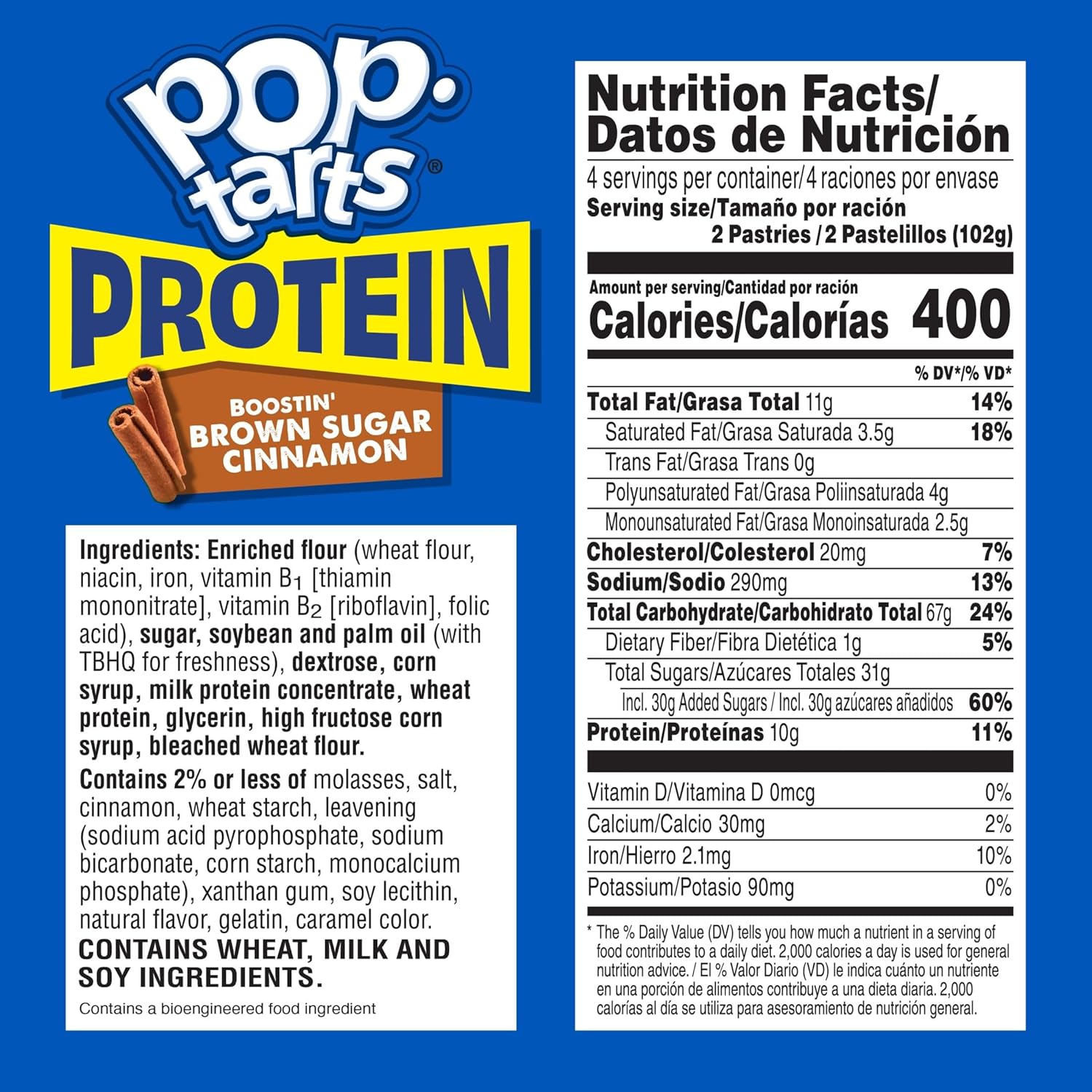Pop-Tarts Protein Toaster Pastries, 10g Protein, Boostin' Brown Sugar Cinnamon (12 Boxes, 96 Pop-Tarts)