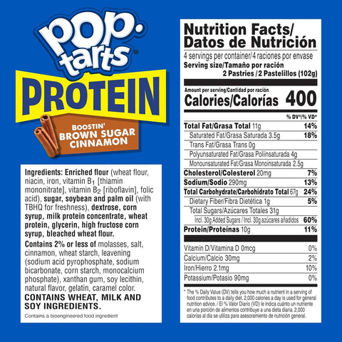 Pop-Tarts Protein Toaster Pastries, 10g Protein, Boostin' Brown Sugar Cinnamon (12 Boxes, 96 Pop-Tarts)