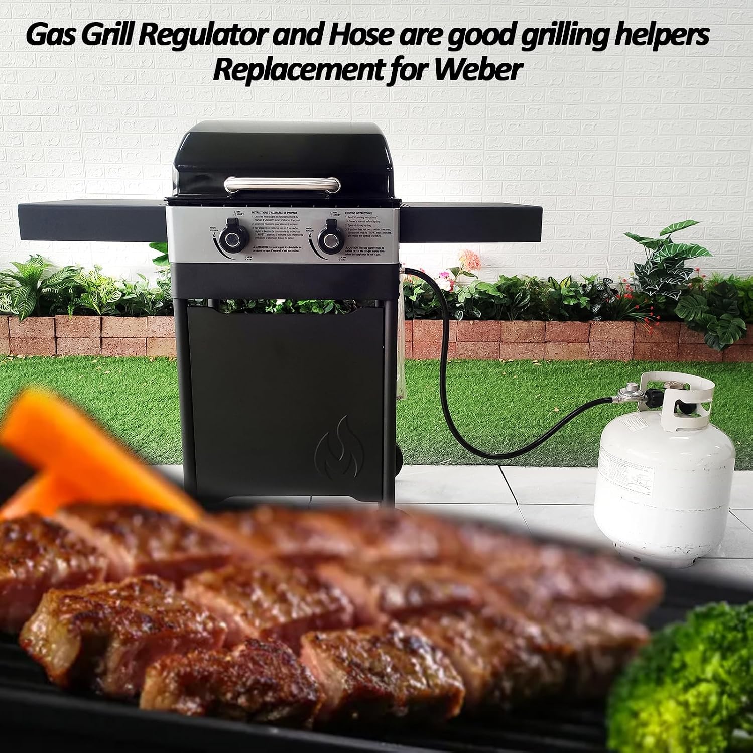 8 FT Gas Grill Regulator Hose Replacement Low-Pressure Propane Regulatorand Hose for Backyard BBQ & Patio Heating, Fits Weber Charbroil Nexgrill Grills, Fire Pits