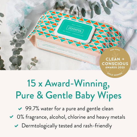 JOONYA Unscented Baby Wipes — Plant-Based, Fragrance-Free Bulk Diaper Wipes | Hypoallergenic, Non-Toxic & Biodegradable Wet Wipes for Sensitive Newborn Skin | 12 Packs of 80 (960 Total)