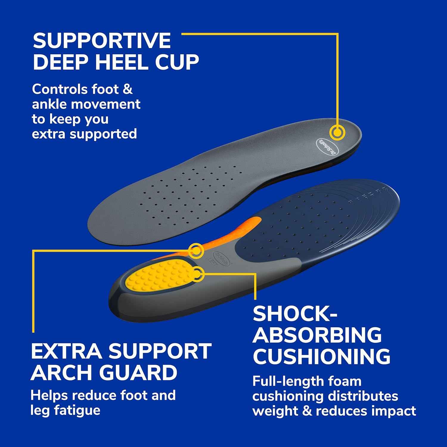 Dr. Scholl's Heavy Duty Support Insole Orthotics, Big & Tall, 200lbs+, Wide Feet, Shock Absorbing, Arch Support, Distributes Pressure, Trim to Fit Inserts, Work Boots & Shoes, Men Size 8-14, 2 Pairs