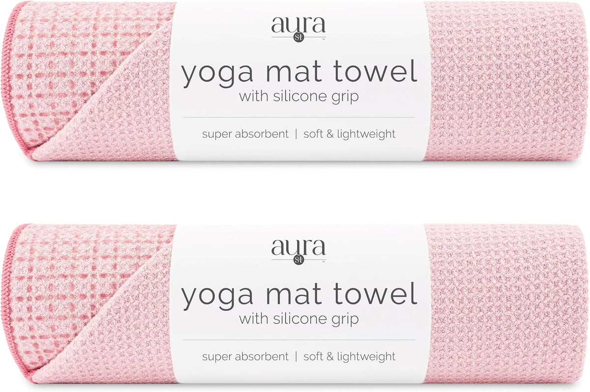 S&T INC. Aura Microfiber Yoga Mat Towel with Grip, 2 Pack, 24" x 72", Pink