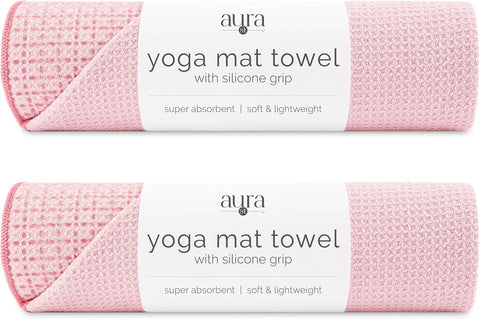 S&T INC. Aura Microfiber Yoga Mat Towel with Grip, 2 Pack, 24" x 72", Pink