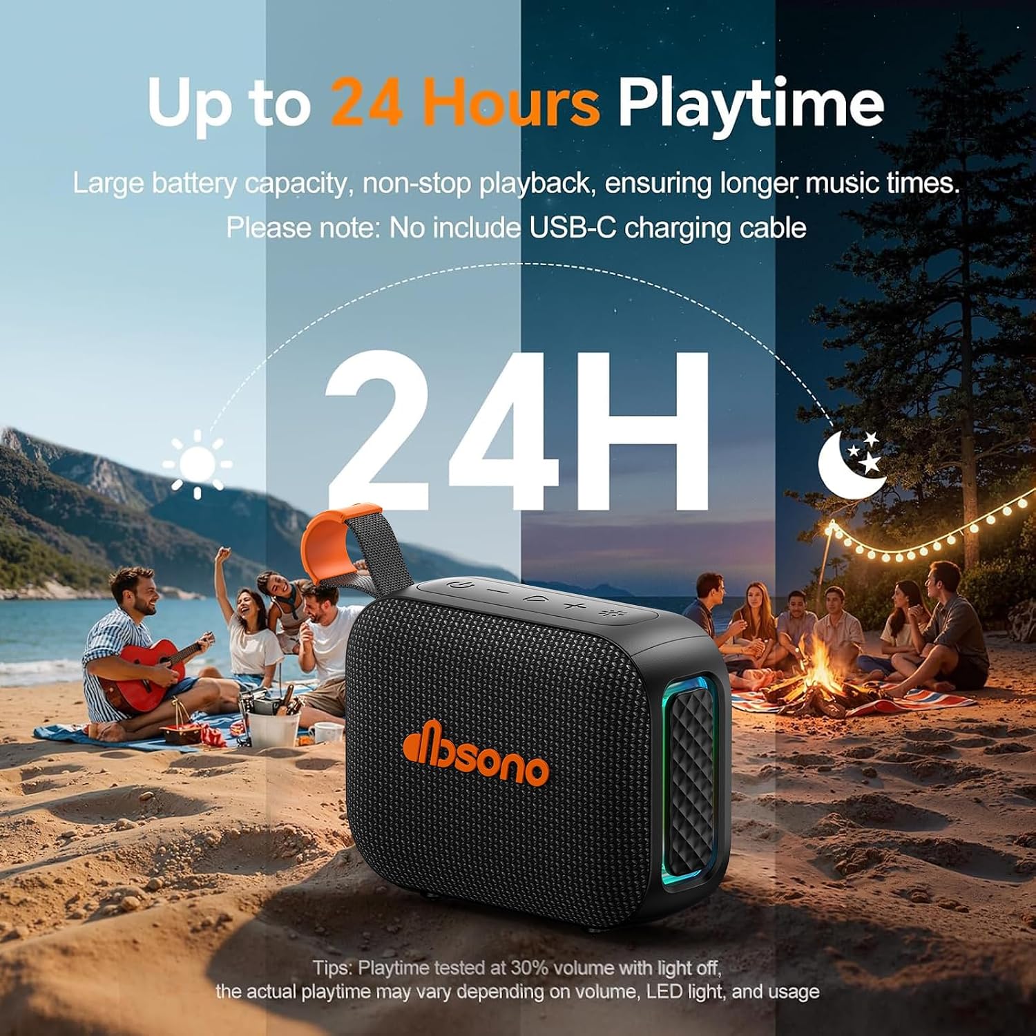 Portable Bluetooth Speaker Line-in Support: IPX5 Waterproof, Black
