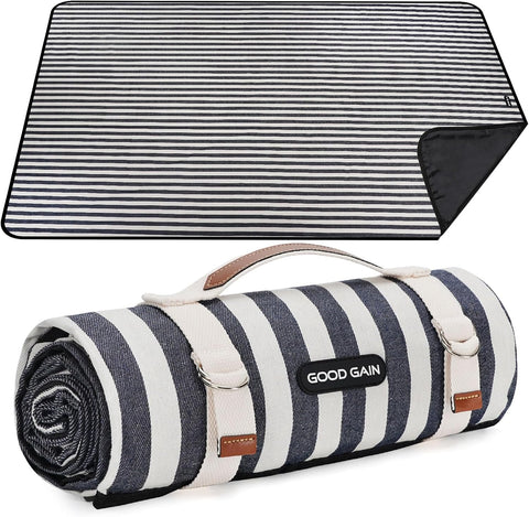 Picnic Blankets Outdoor Extra Large - Waterproof Picnic Blanket with Carry Strap | Machine Washable Picnic Mat with Sandproof Backing for Park,Grass,Hiking,Travel,Concerts,Indoor(Aegean Blue)