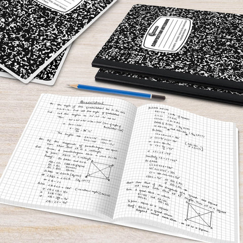 Rosmonde 2000 Pack Composition Notebooks Bulk, Quad Ruled, Black Marble