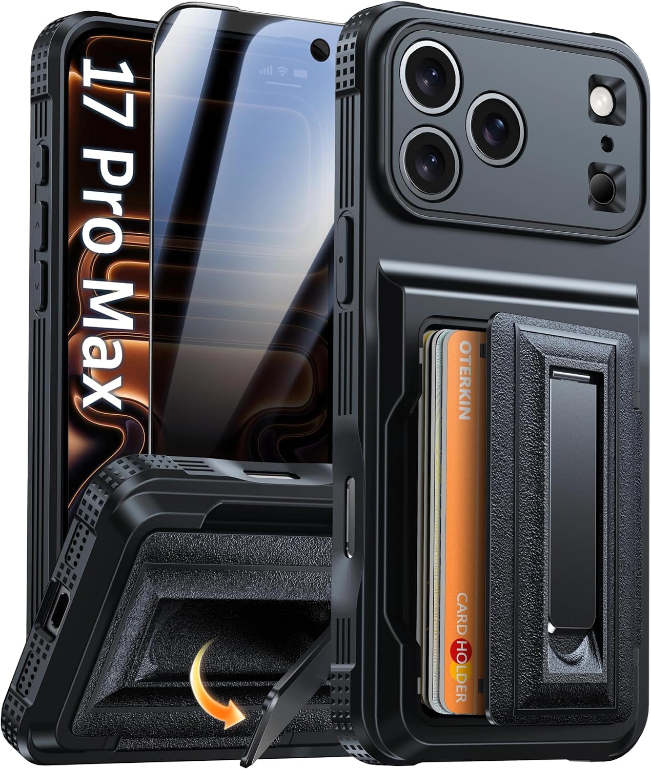 Oterkin for iPhone 17 Pro Max Wallet Case with Privacy Screen Protector