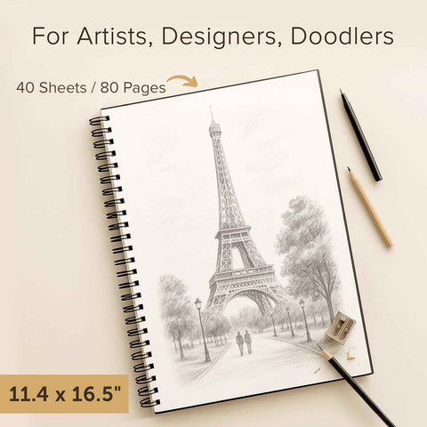 Artist’s Sketchbook Hardcover – 200GSM Very Thick Paper – Large, Spiral Sketch Book for Drawing and Mixed Media – Sketch Pad, Art Book - 11.4 x16.5, 40 Sheets / 80 Pages