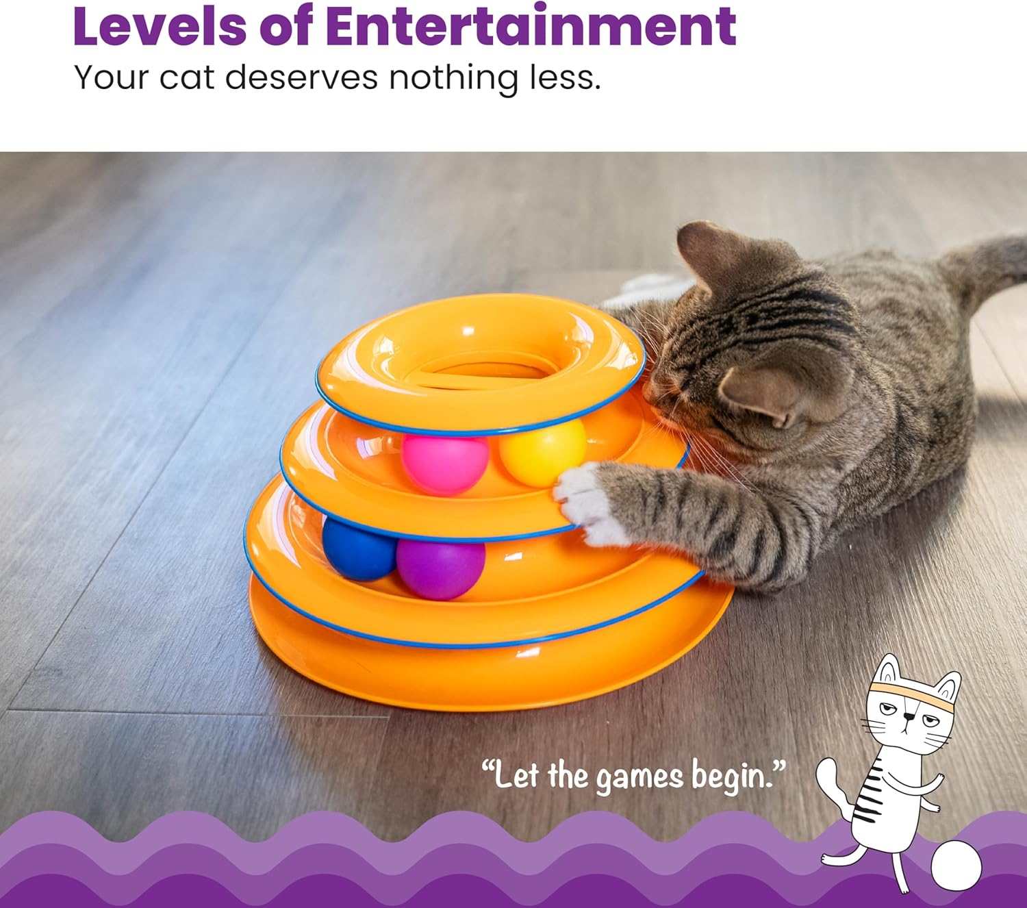 Catstages Tower of Tracks Interactive Cat Toy, 6 Spinning Balls, 10" x 5.3"