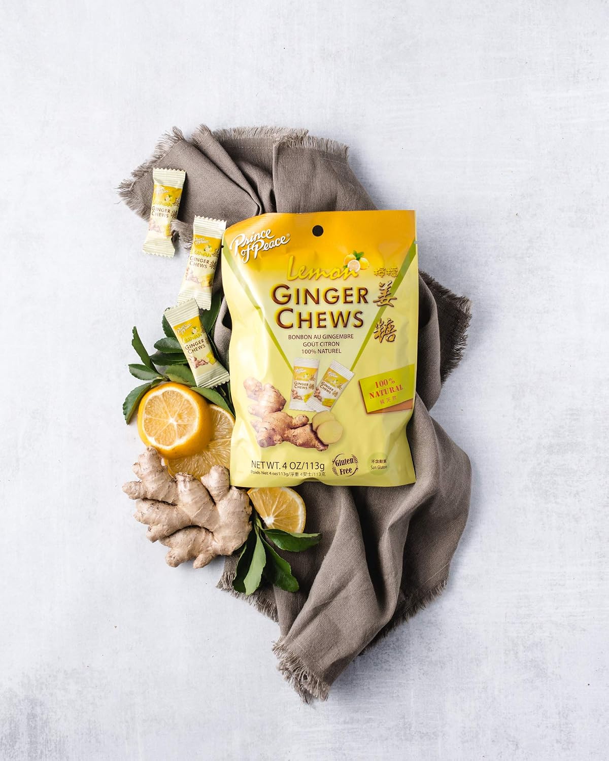Prince Of Peace Ginger Chews With Lemon, 4 oz. – Candied Ginger – Lemon Candy – Lemon Ginger Chews – Natural Candy – Ginger Candy for Nausea