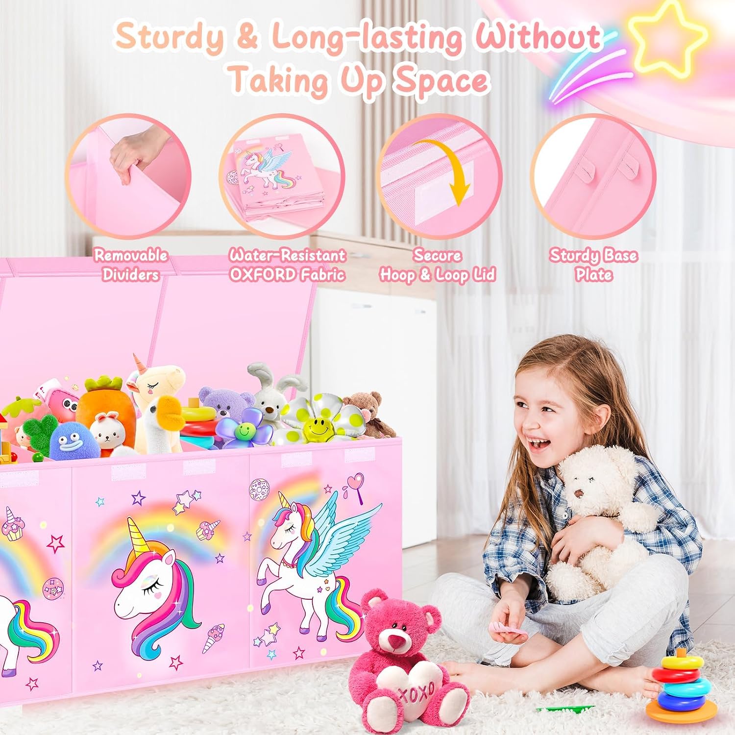 Extra Large Toy Box with Lids, Collapsible Storage Chest, 40"x16"x16" Pink
