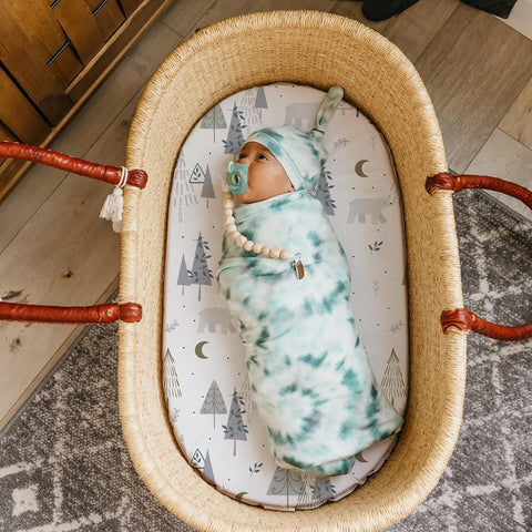 Stretch Fitted Bassinet Sheet Set BROLEX 2 Pack Cradle Sheets for Bassinet Pad/Mattress,Unisex Boys Girls,Ultra Soft,Snowy Forest