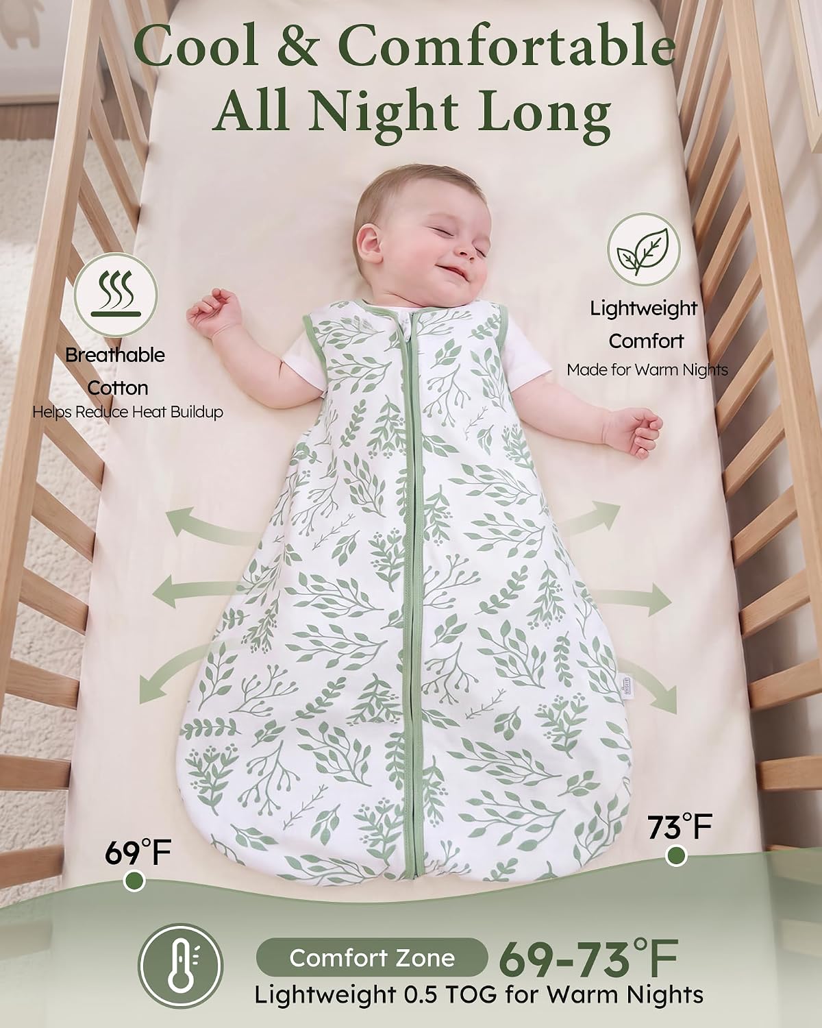 Yoofoss Baby Sleep Sack 18-24 Month 0.5TOG 100% Organic Cotton 2-Way Zipper