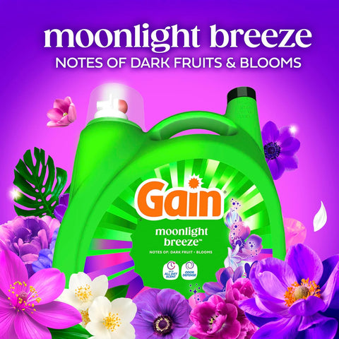 Gain Liquid Laundry Detergent with Odor Defense, Moonlight Breeze Scent, Laundry Soap For HE Washing Machines, 177 fl oz, 134 Loads (Packaging May Vary)