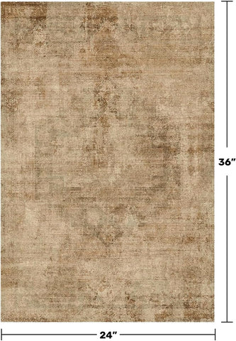 Washable 2x3 Small Entryway Rugs Indoor, Gold and Brown Area Rug for Kitchen, Bathroom, Farmhouse Medallion Indoor Décor, Non Slip Low Pile Stain Resistant Carpet, Distressed Design