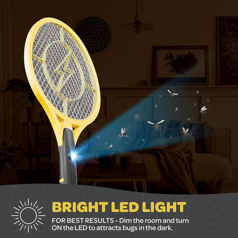 Electric Fly Swatter [Set of 2] Handheld Bug Zapper Racket for Indoor/Outdoor - 4000 Volt Swatter - Instant Bug & Mosquito Killer with Attractant LED Light - USB Rechargeable Portable Fly Zapper.