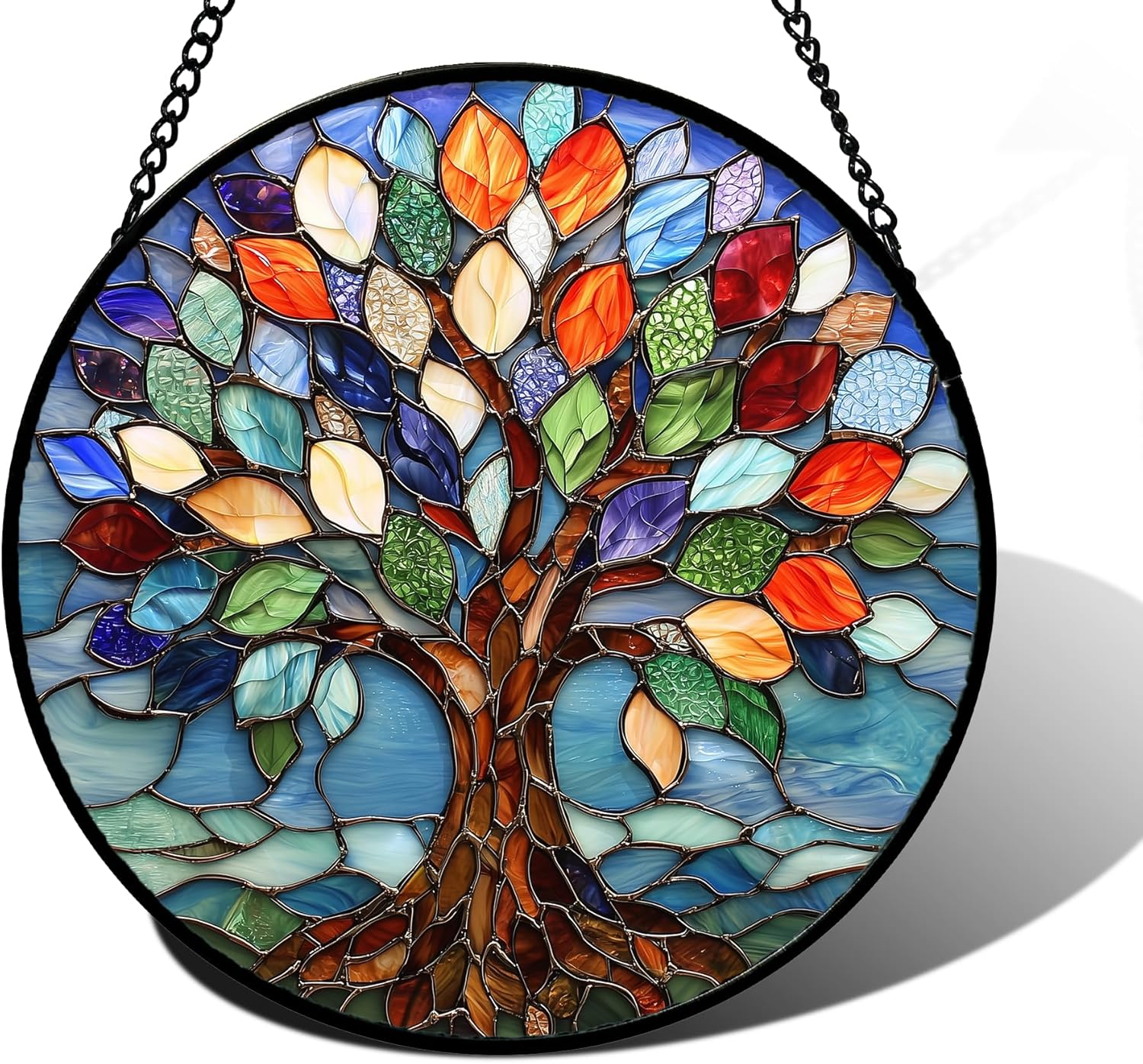 Colorful Tree of Life Stained Glass Window Hanging Suncatcher Gifts 6.3"