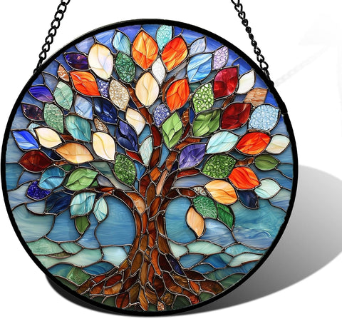 Colorful Tree of Life Stained Glass Window Hanging Suncatcher Gifts 6.3"