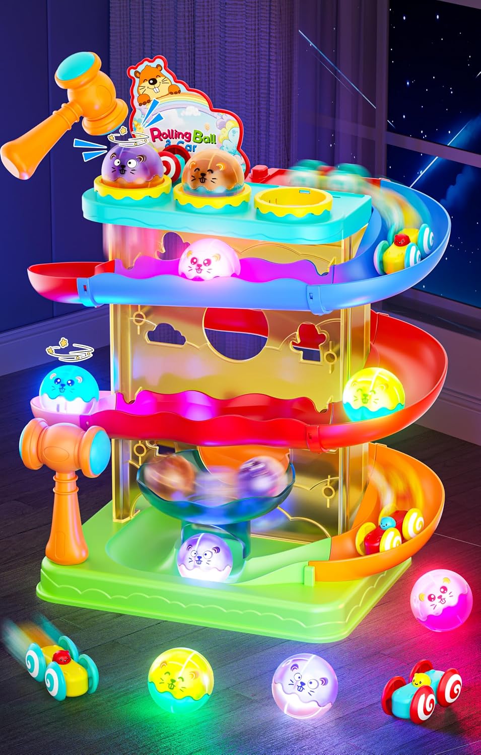 2-in-1 Ball Drop & Car Ramp Race Track Montessori Toy for Toddlers Ages 1-5