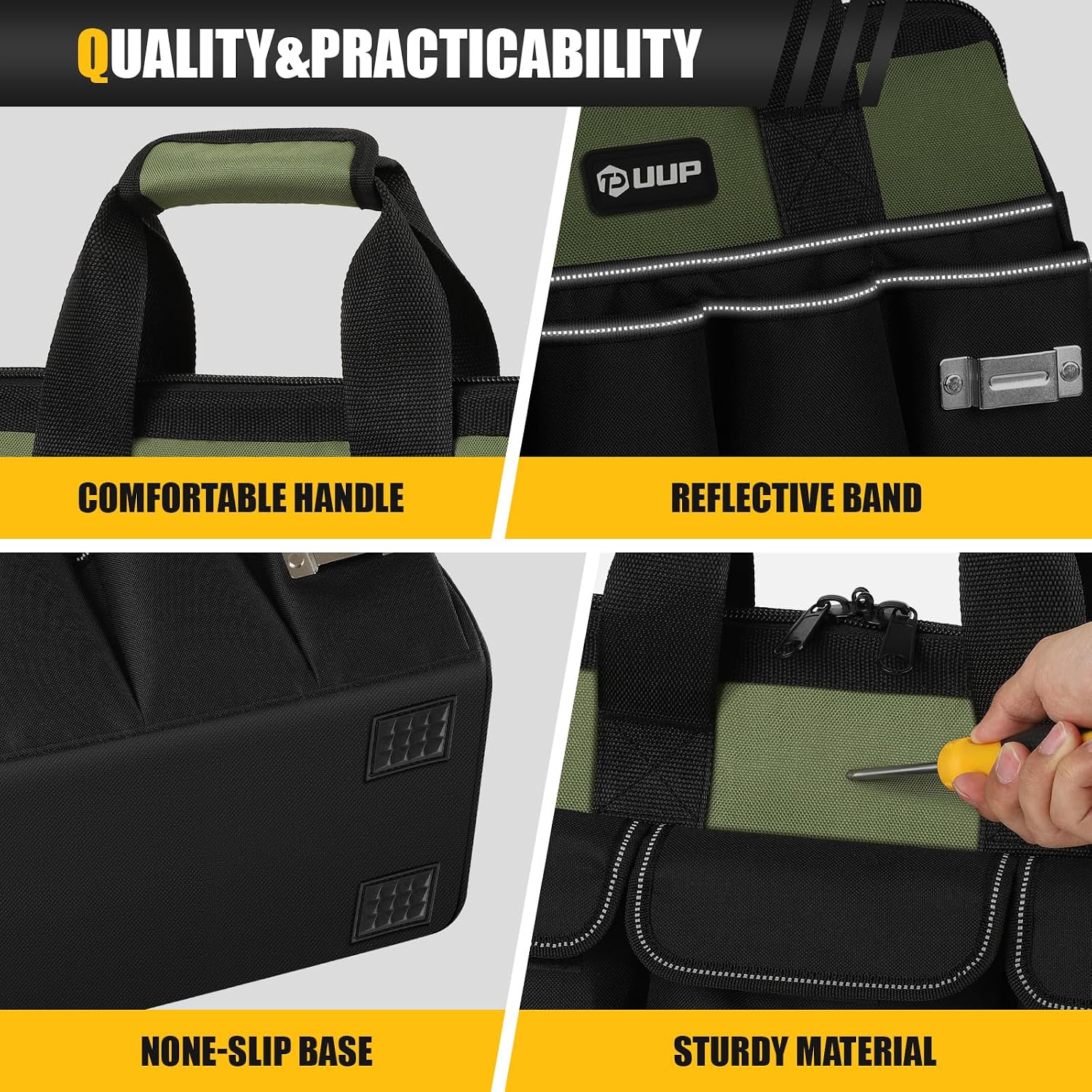 UUP 18" Large Tool Bag, Heavy Duty Spacious Carry Tool Box Organizer, Green