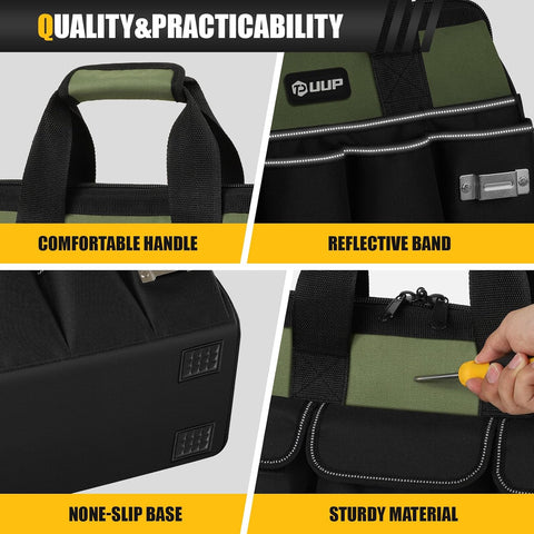 UUP 18" Large Tool Bag, Heavy Duty Spacious Carry Tool Box Organizer, Green