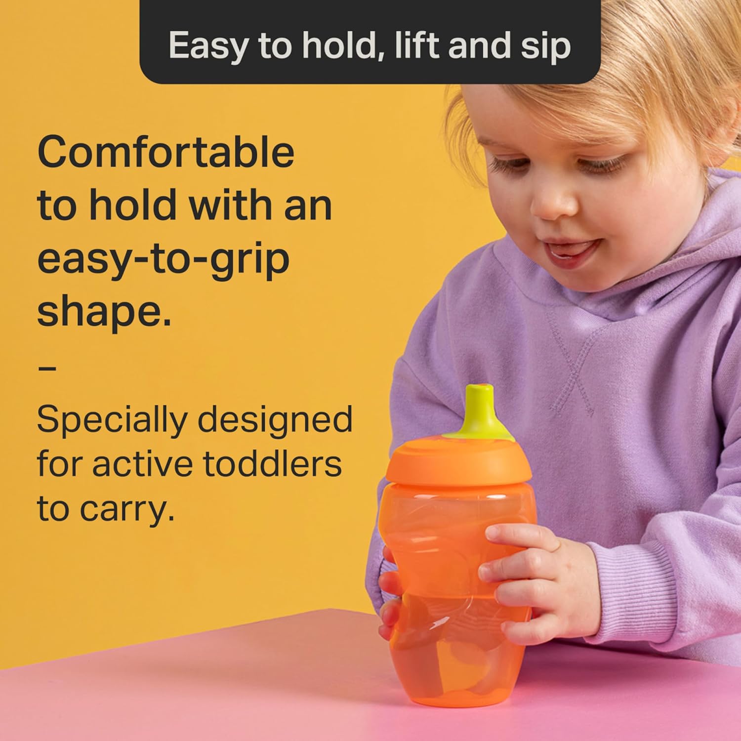 Tommee Tippee Sporty Bottle, 10oz Sippy Cups for Toddlers 1-3, Spill-Proof, Bite Resistant Spout, Easy to Hold Design, BPA Free, Pack of 3, Pink, Red and Orange