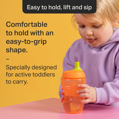 Tommee Tippee Sporty Bottle, 10oz Sippy Cups for Toddlers 1-3, Spill-Proof, Bite Resistant Spout, Easy to Hold Design, BPA Free, Pack of 3, Pink, Red and Orange