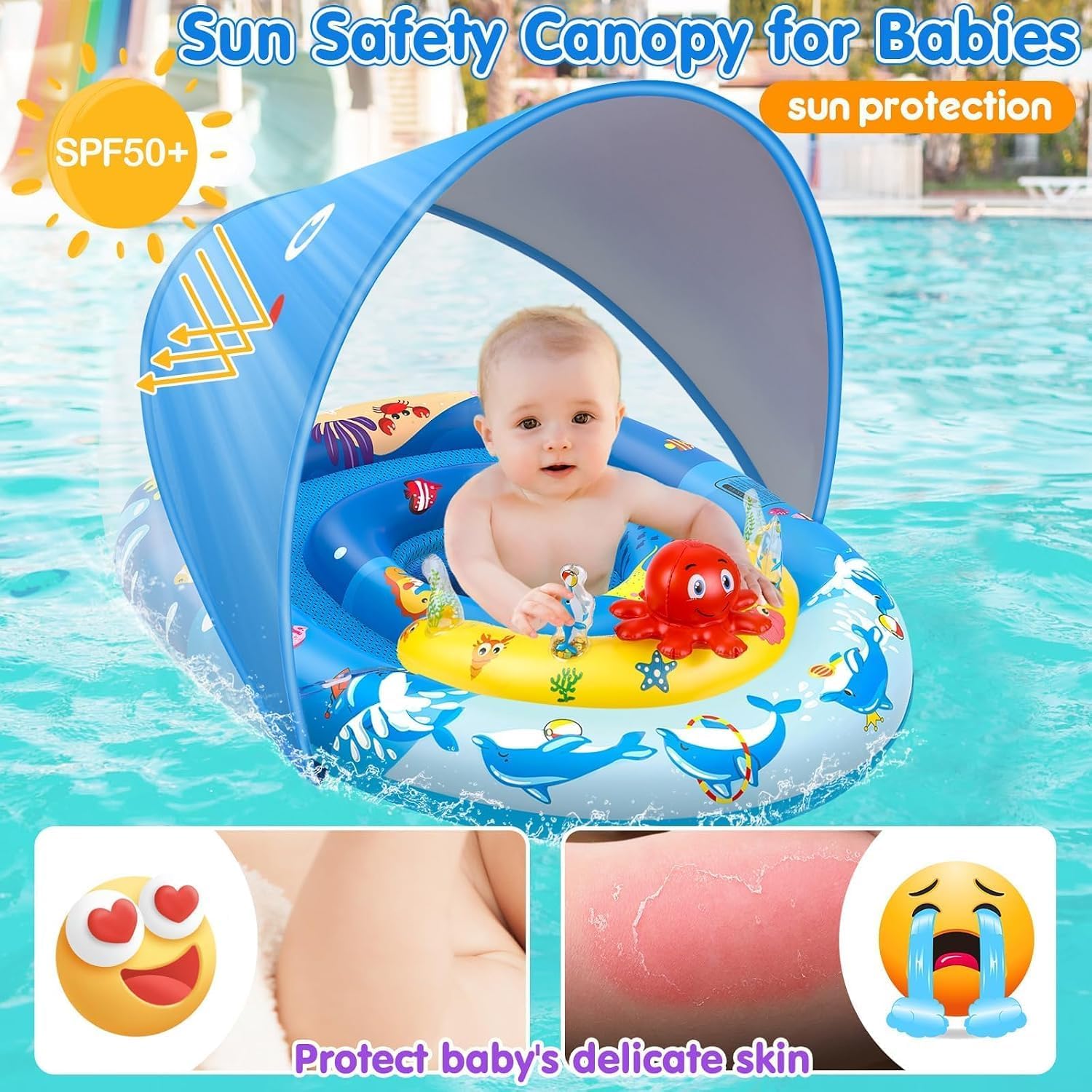 EZIGO Baby Pool Float Canopy UPF50+, Kids Floats for 6-36 Months Boys Girls