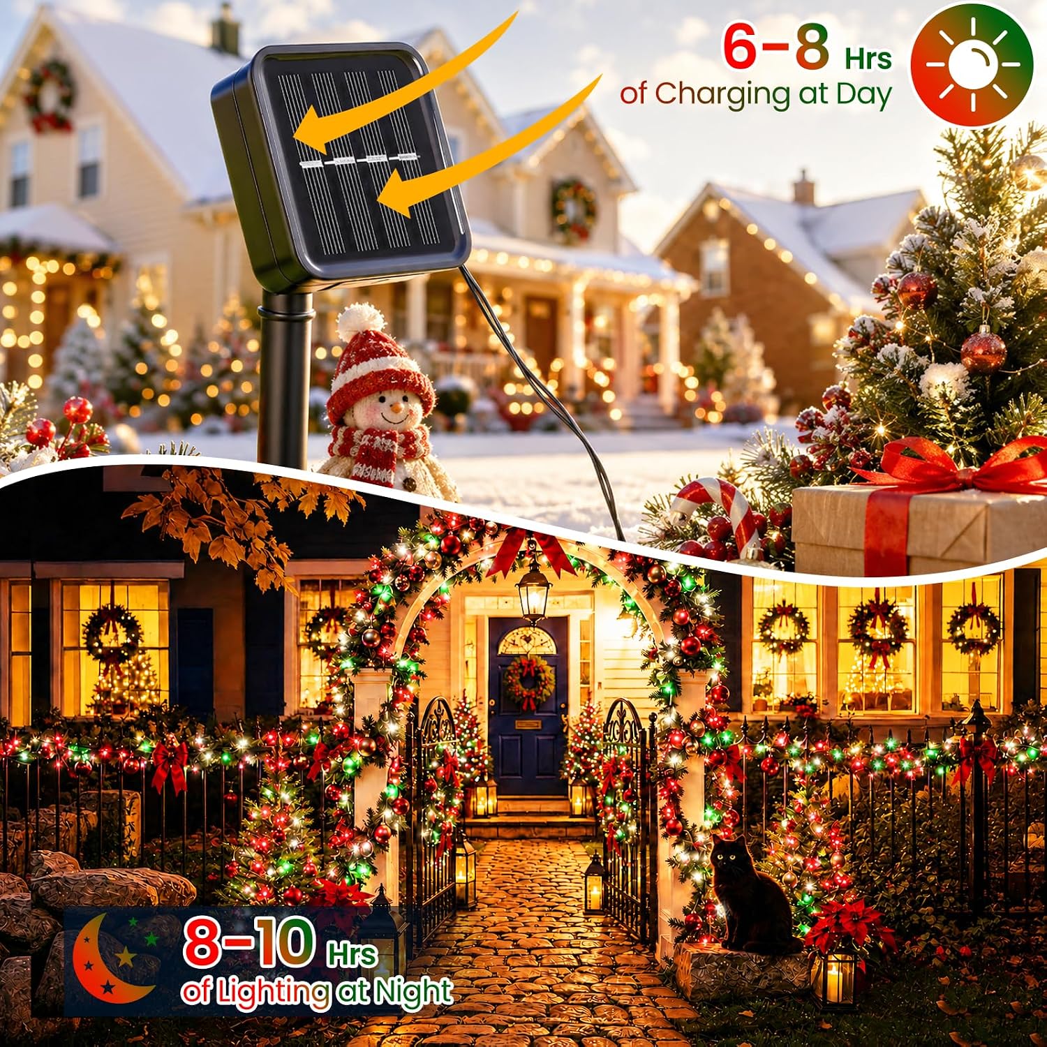 Solar Christmas Lights Outdoor Waterproof Solar Powered String Lights for Christmas Decorations, Total 100LED 45FT for Yard Pathway Garden Fence, 8 Modes 50LED x 2 Packs,Red Green White