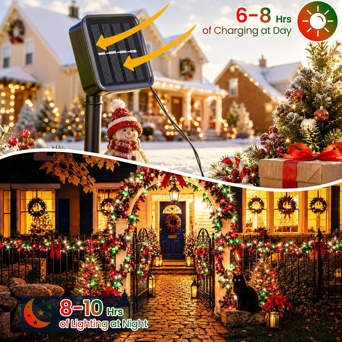 Solar Christmas Lights Outdoor Waterproof Solar Powered String Lights for Christmas Decorations, Total 100LED 45FT for Yard Pathway Garden Fence, 8 Modes 50LED x 2 Packs,Red Green White