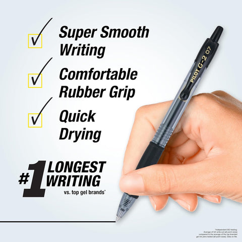 PILOT G2 Pens, Premium Refillable and Retractable Rolling Ball Gel Pens, Fine Point, 0.7mm, Black Ink, 12-Pack