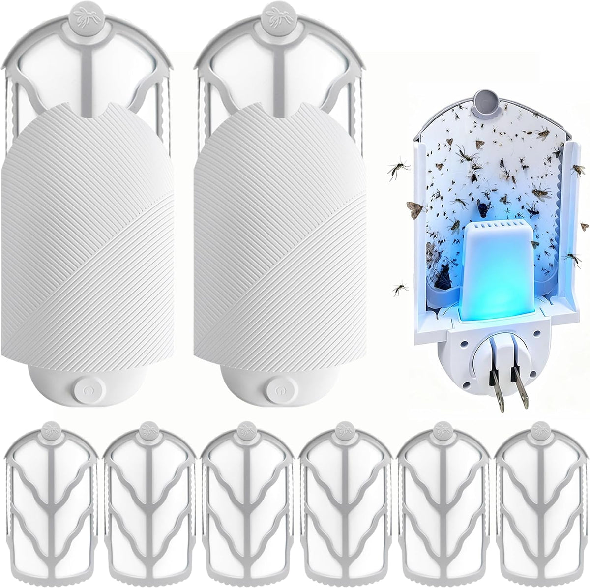 Flying Insect Trap for Indoor Use (2 Starters & 6 Refill Cartridges), UV Light Bug Catcher for Fruit Flies, Gnats & Small Flying Pests, Silent, No-Zap, Mess-Free