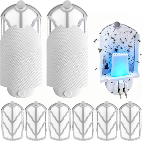 Flying Insect Trap for Indoor Use (2 Starters & 6 Refill Cartridges), UV Light Bug Catcher for Fruit Flies, Gnats & Small Flying Pests, Silent, No-Zap, Mess-Free