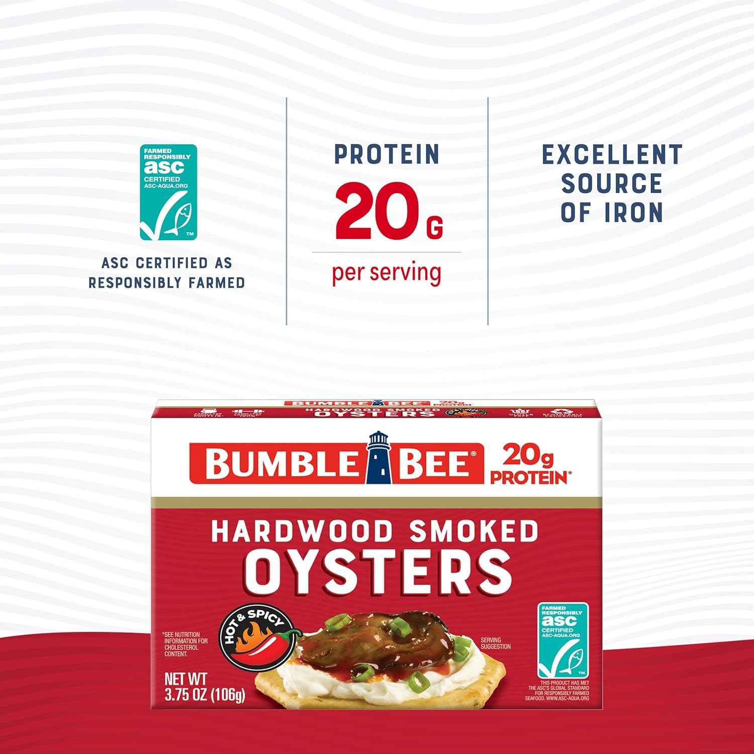 Bumble Bee Hot & Spicy Hardwood Smoked Oysters, 3.75 oz Tin (Pack of 12) - 20g Protein per Serving, Gluten Free, Keto