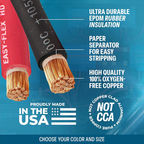 TEMCo 4 Gauge AWG 10 Ft Black + 10 Ft Red Flexible Pure Copper Made in USA Welding Cable Battery Wire - Heavy Duty Solar, Inverter, Car, RV, Truck