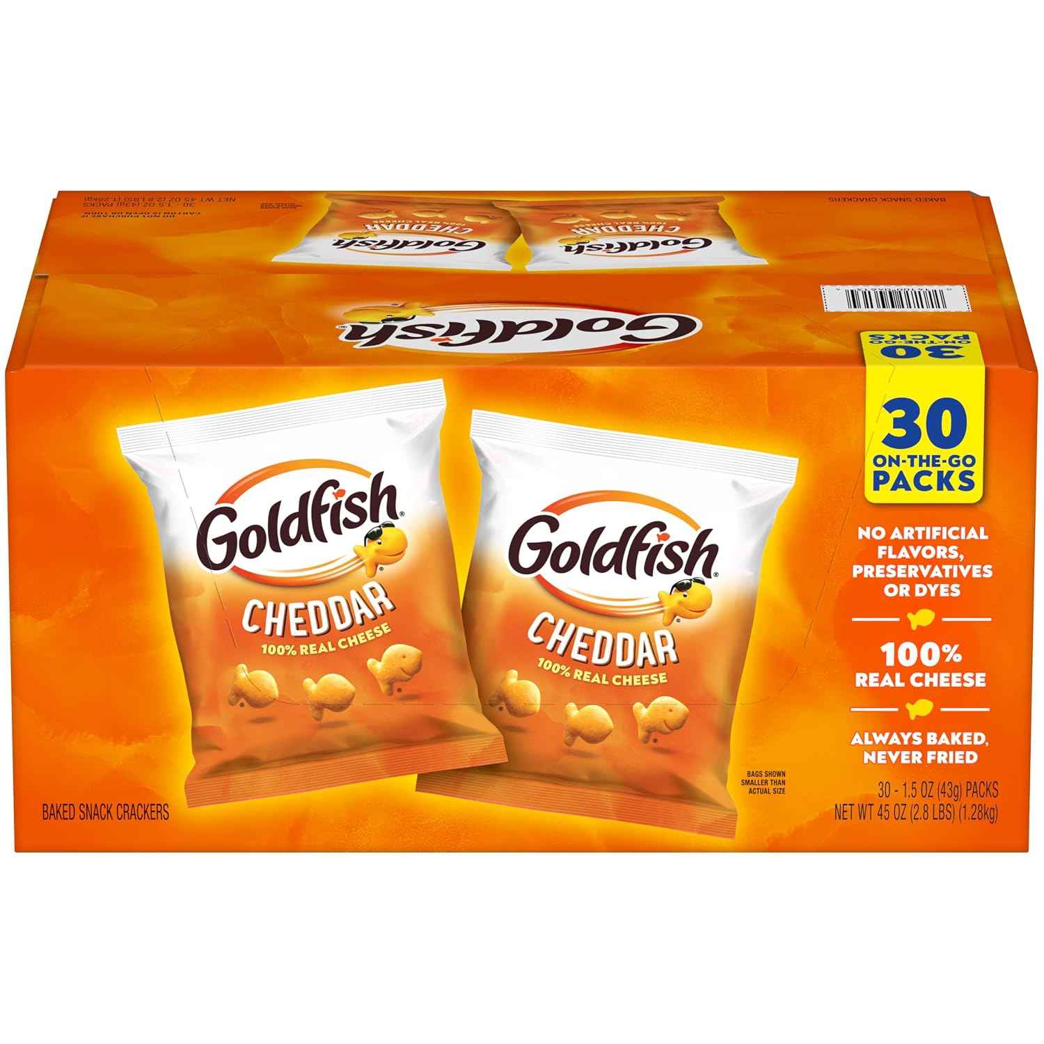 Goldfish Cheddar Crackers, 1.5 oz. Snack Packs, 30 Count