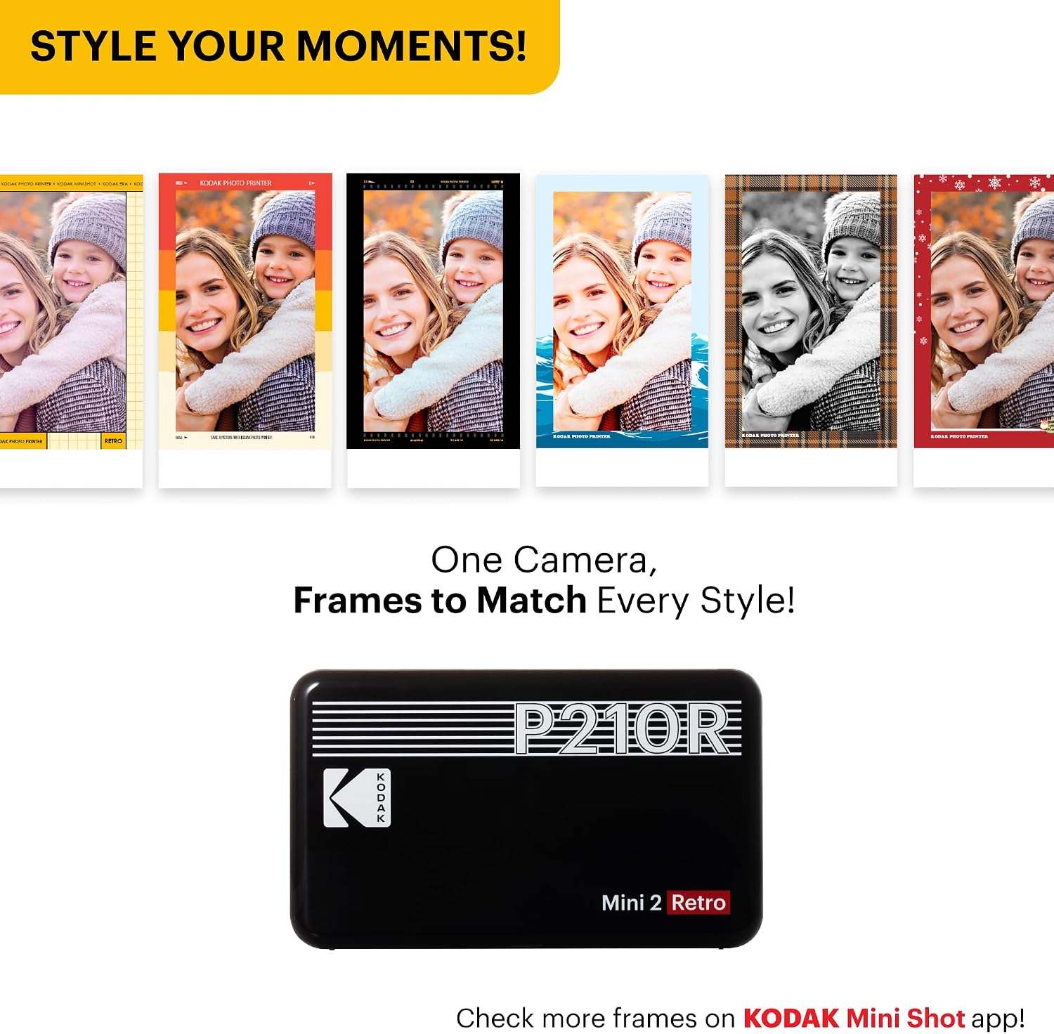 KODAK Mini 2 Retro 4PASS Portable Photo Printer (2.1x3.4 inches) + 8 Sheets, Black