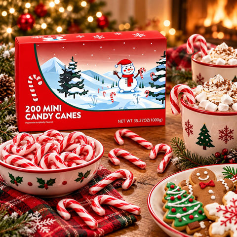 Red and White Peppermint Flavor Mini Candy Canes 1-200 Count Box