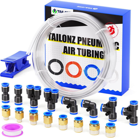TAILONZ Clear 8mm OD 5mm ID PU Air Hose Pipe Tube Kit 10 Meter 32.8ft