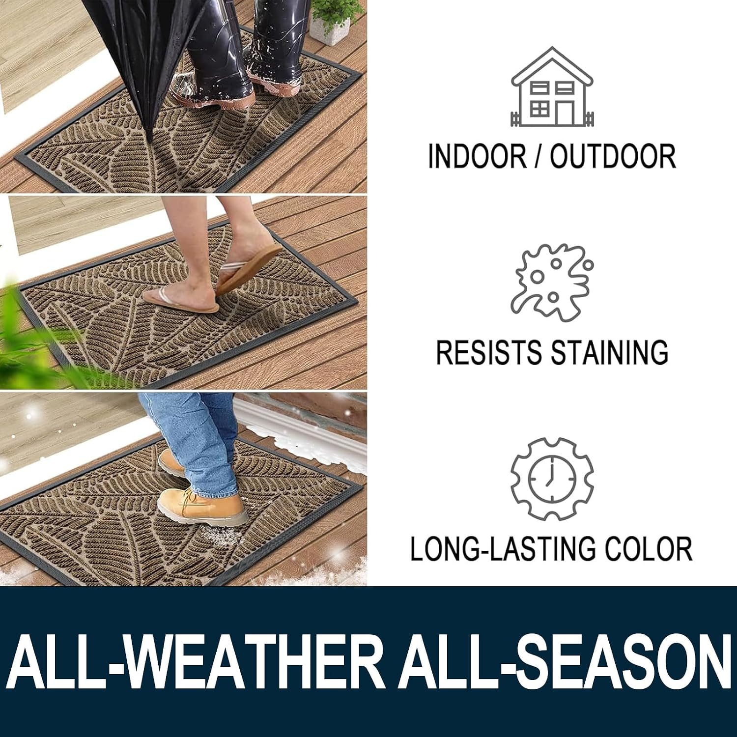 Colorxy Waterproof Front Doormat, Sturdy Natural Rubber Door Mat, 47x17