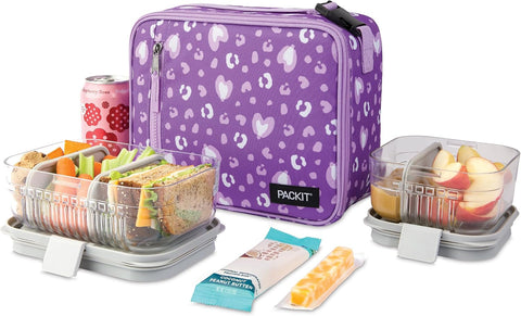 PackIt Freezable Classic Lunch Box, Leopard Hearts Purple
